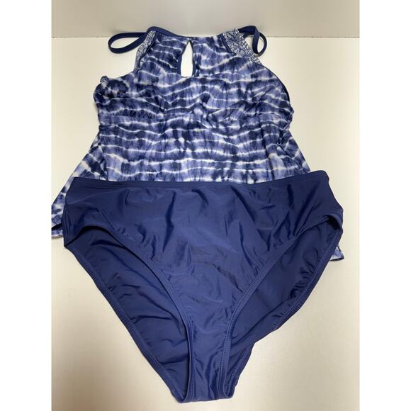 Ellen Tracy Two Piece Bathing Suit Blue Tye Dye Beach Summer - Picture 7 of 7